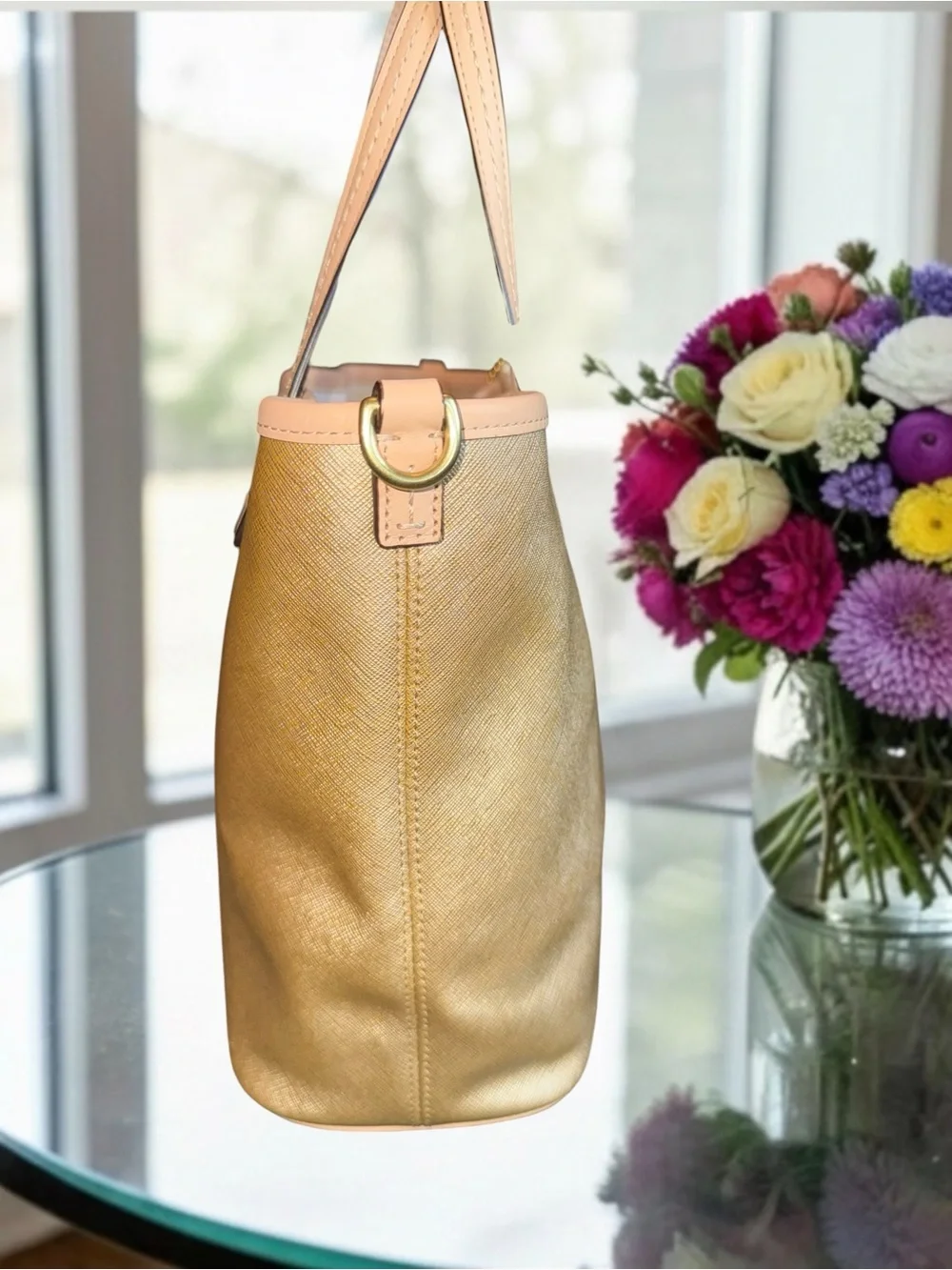 Coach Park Metro 2013 tote beautiful gold w/ beige (with slight hue of pink) EUC